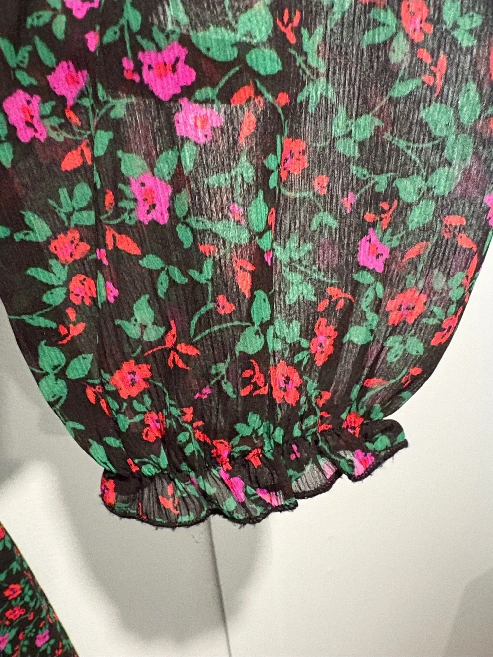 Ladies' Black Floral Midi Dress with Magenta & Red Blooms